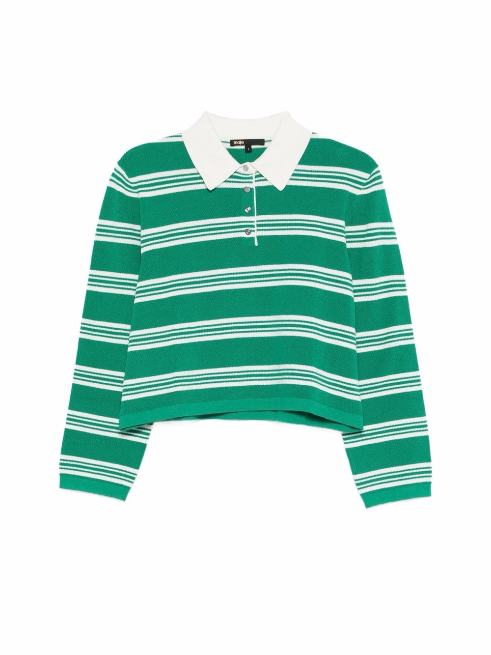 Maje Cropped Striped Polo Sweater